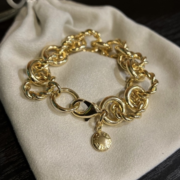 J. Crew Jewelry - J.Crew Gold Tone Chain Link Chunky Bracelet Lobster Clasp Stamped J.Crew Charm